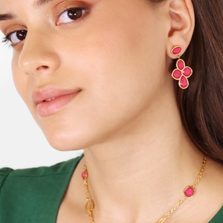 Women's Long Earrings Drops Bloom DPE169 Anartxy Surgical Steel 316L-Gold Plated-Green Crystal